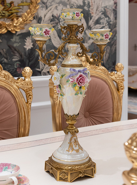 茱莉安法式陶瓷配铜贝壳釉手工捏花欧式白色摆件别墅客厅桌面花瓶