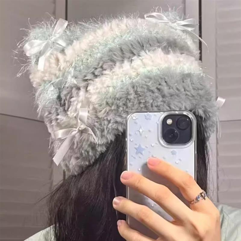 手工diy芭蕾猫耳帽编织帽子手混线可爱毛绒芭蕾小猫帽材料包钩针