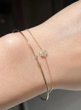 日系s925银 蓝天雏菊 花朵锆石 金球花蕊 迷你小花朵手链手镯