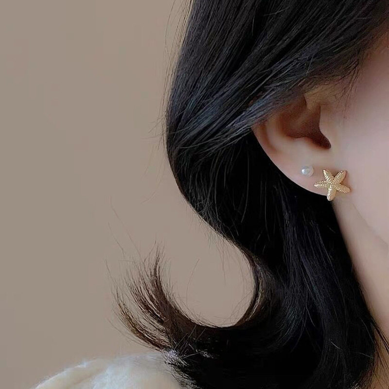 日系设计师topwhits925银一套四只耳饰海星贝壳珍珠耳钉女生小众