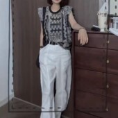 印花上衣休闲阔腿裤 英国moleubak夏季 复古无袖 法式 女 新款