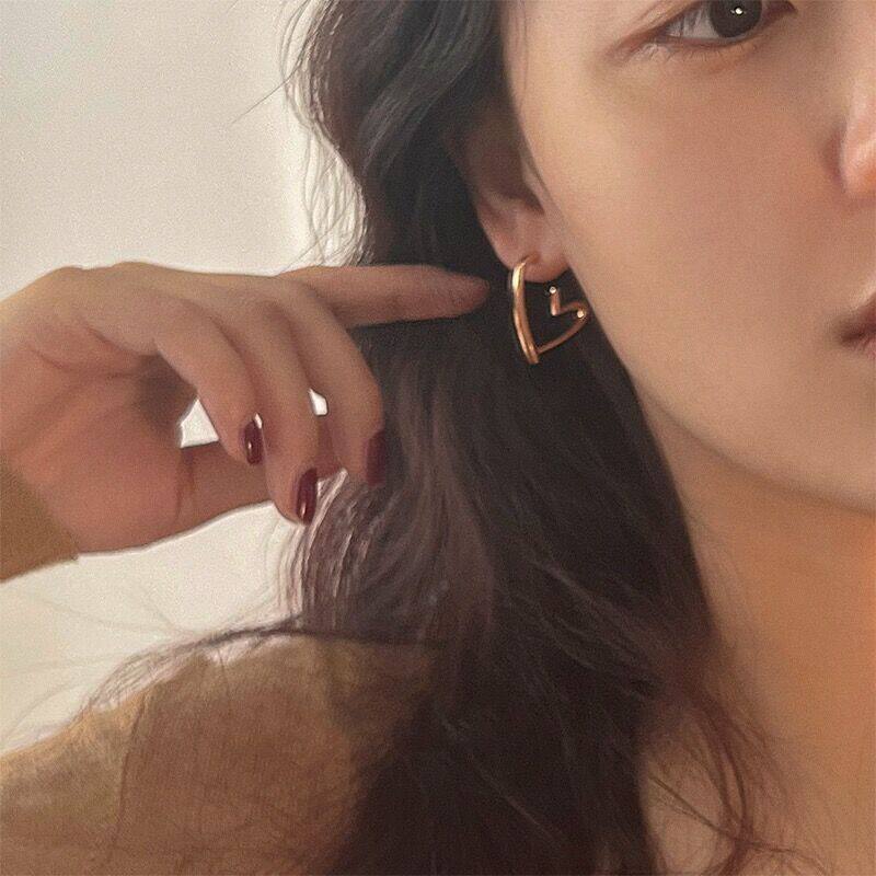日系设计师topwhits925银小众设计爱心耳钉女简约高级感法式桃心