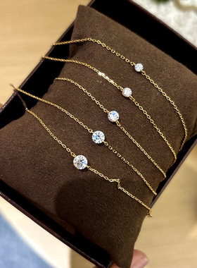 简约单颗莫桑石一颗钻石手链10分20分30分40分50分 银镀14k金