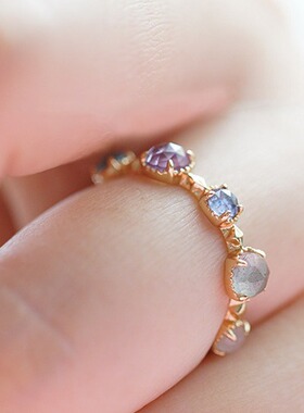 日式轻奢 能量系 托帕月光拉长青堇石紫水晶 s925银 戒指