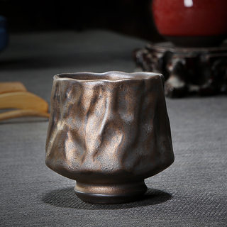 纯手工窑变建盏茶杯鎏金主人杯复古粗陶功夫茶具品茗单个杯子陶瓷