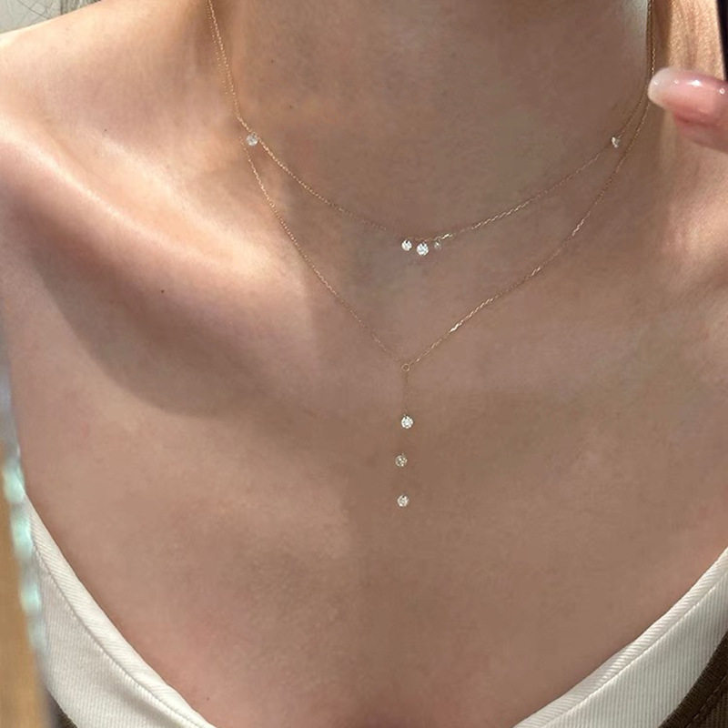 超闪满天星小钻星星的眼泪s925银三钻流苏五钻项链仙女风颈链