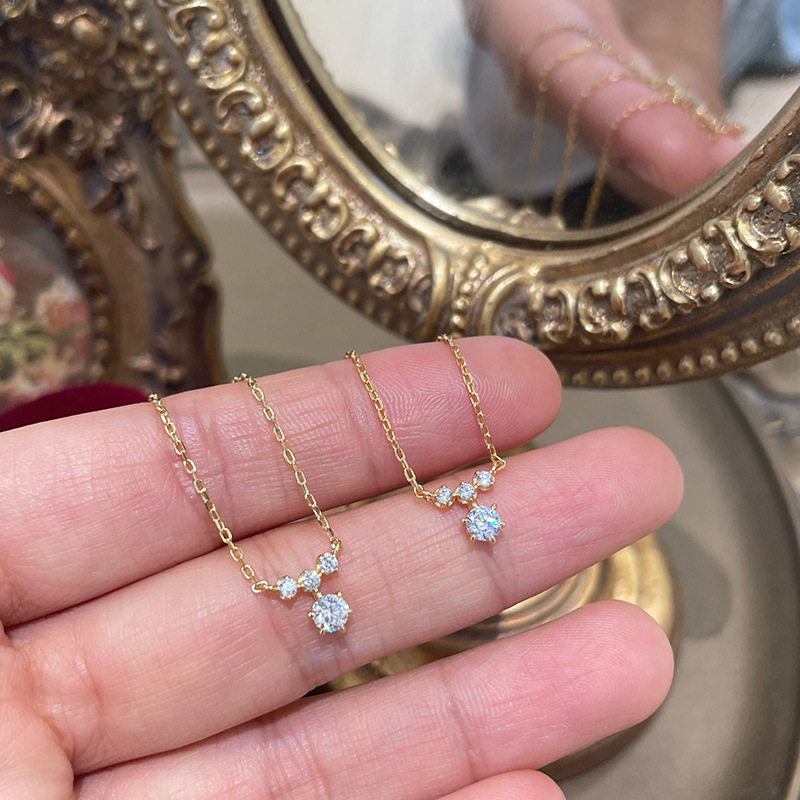 日系轻奢24冬北欧森林 冰冻水滴 闪光小钻 s925银镀18k金项链