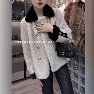 英国moleubak冬季新款时尚小个子毛绒绒翻领仿皮草外套女
