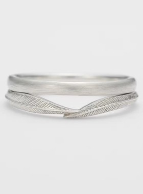 轻奢25春 羽毛双环 拉丝手工阿拉伯花纹两件套戒指 925银戒指