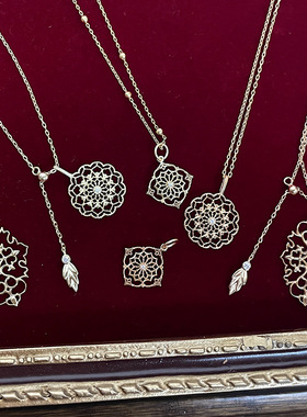 日系轻奢文艺复古镂空花纹简约百搭毛衣链坠子925银吊坠项链