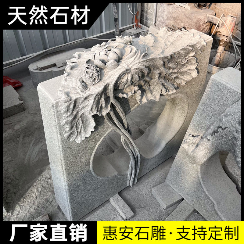 石雕花岗岩青石桌子茶台茶桌石头吸水兽瑞兽茶盘室内办公室方桌图片