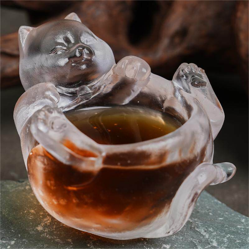 璃某某 古法脱蜡铸造琉璃猫仰仰杯 茶宠茶具 厂家直销 琉璃摆件图片