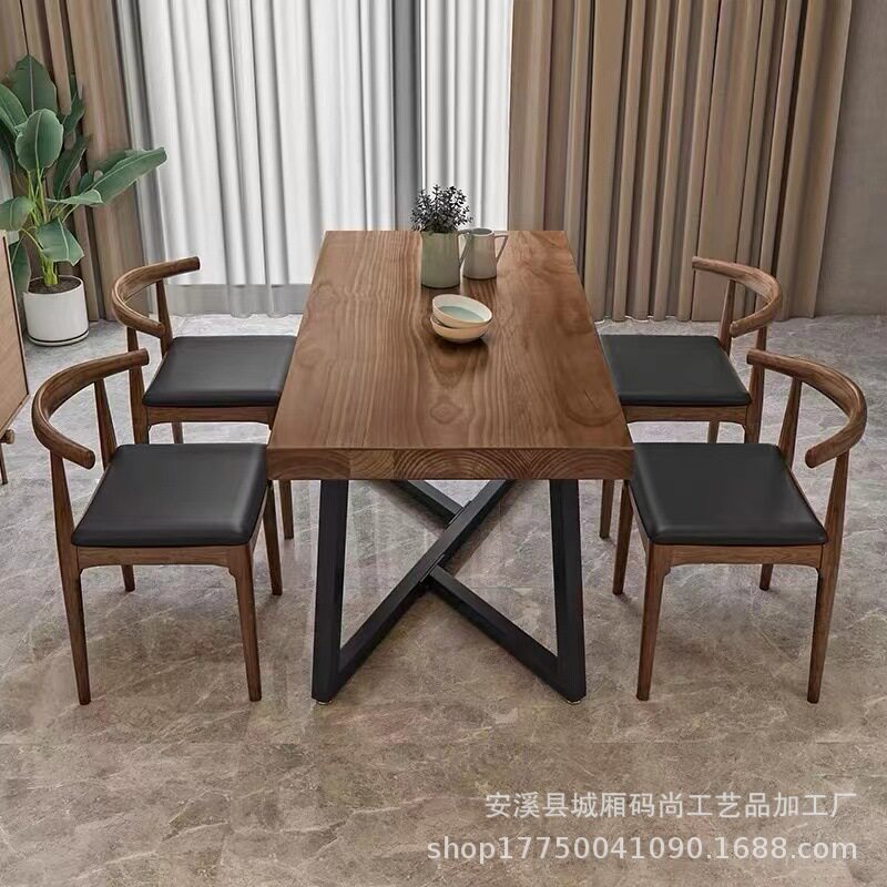 美式全实木办公桌长桌会议桌椅铁艺餐桌简易工作台简约电脑桌书桌图片