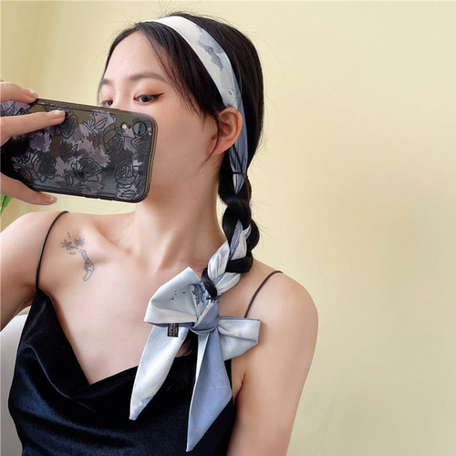 复古法式蝴蝶结扎头发油画丝巾发