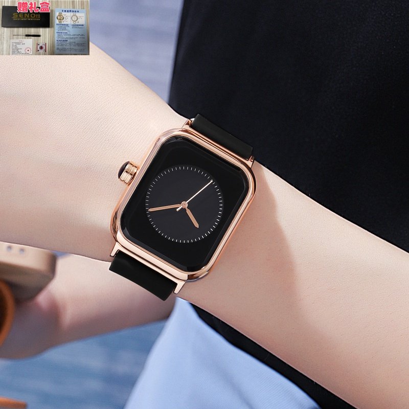 轻奢小众女表新款女士防水硅胶带时尚手表方形学生潮流智能风格装