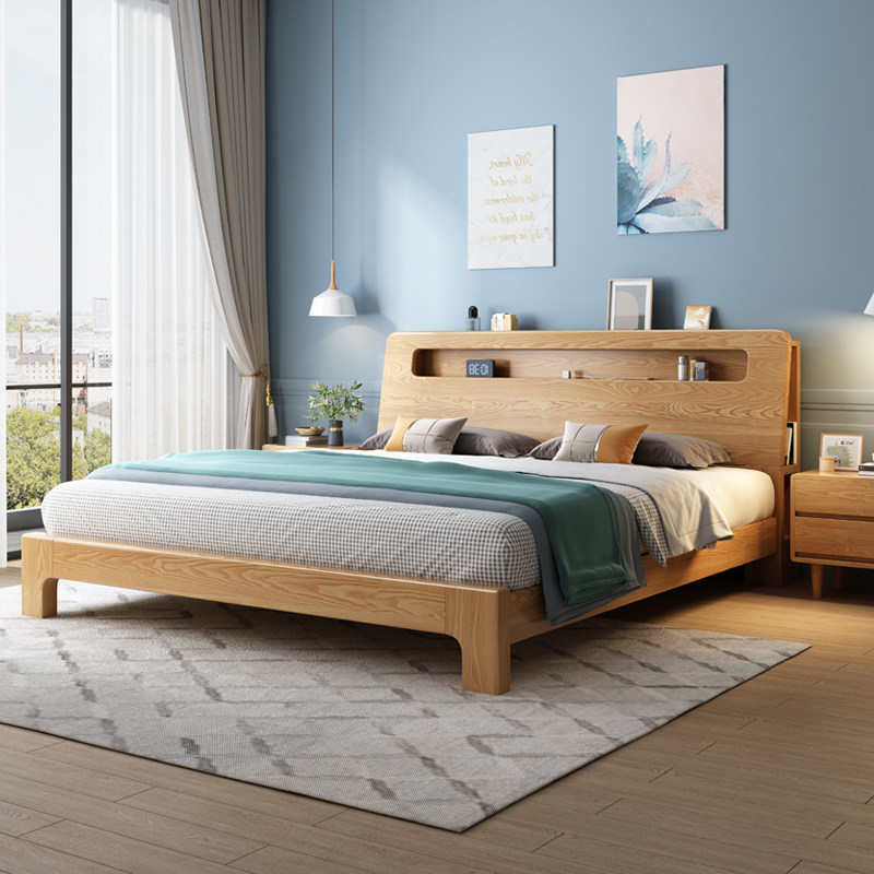 北欧纯实木床白蜡木日式双人床现代简约1.8米主卧床1.5m卧室大床