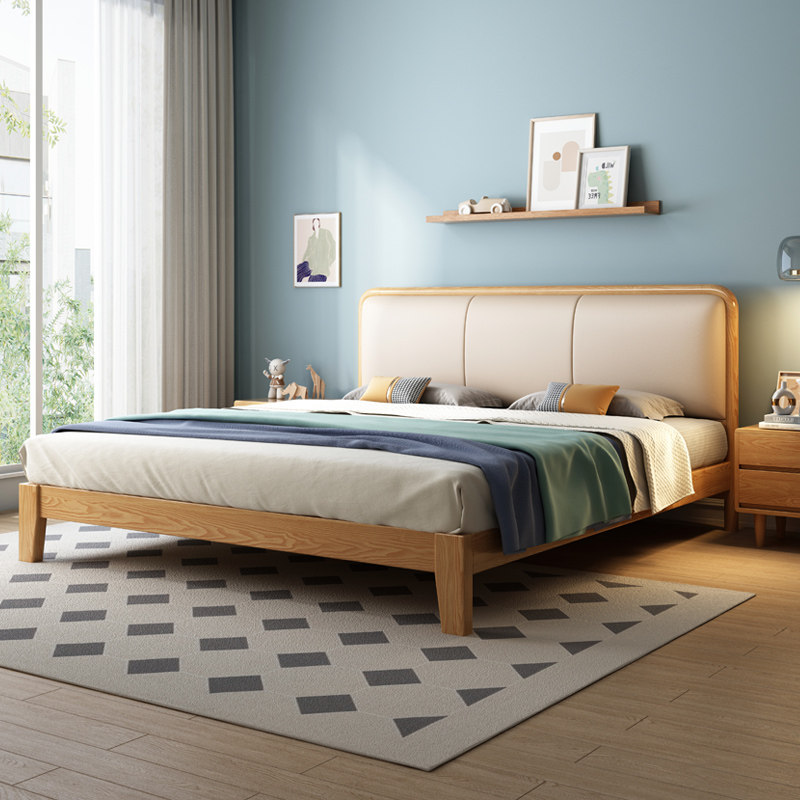 实木床现代简约侘寂风白蜡全实木1.8m北欧单双人主卧1.5米原木床