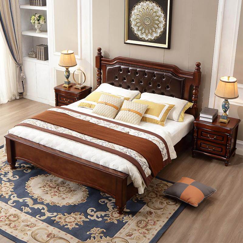 美式乡村实木床复古1米8床双人床主卧现代简约全实木高箱储物婚床