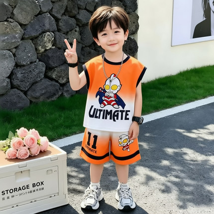 童装男童夏装奥特曼无袖套装新款潮流儿童帅气夏季速干时尚背心潮