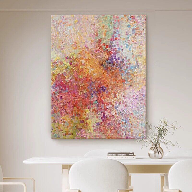 奶油风多巴胺彩色格子小众艺术现代装饰画客厅玄关抽象感挂画有框