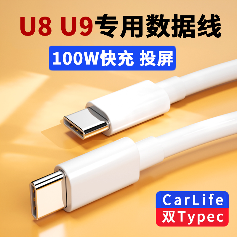 适用比亚迪U8U9车载数据线USB充电器线PD快充适用苹果华为投屏导航双头Typec后排插座配件新能源汽车海豚海豹