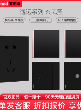 TCL罗格朗逸远黑色家用一开五孔带usb开关插座面板二开单控电脑