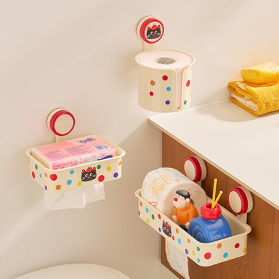 卫生间纸巾盒免打孔多巴胺收纳盒壁挂厕所抽纸盒吸盘厕纸盒卷纸盒