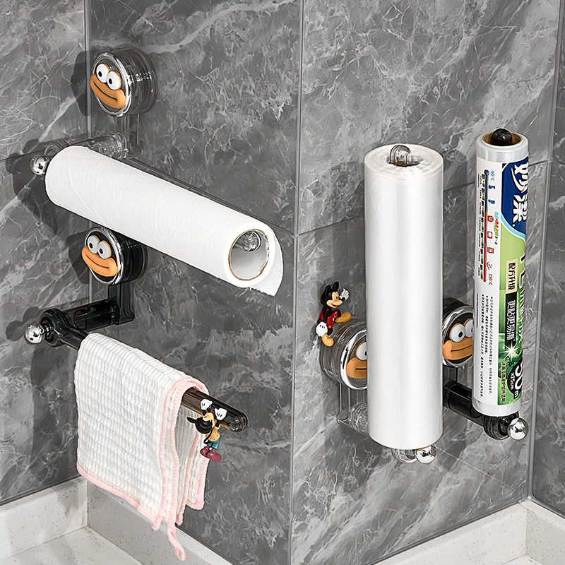 吸盘厨房纸巾架免打孔橱柜用纸挂架保鲜膜收纳懒人抹布挂杆卷纸架