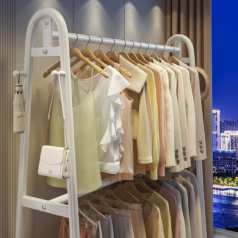 晾衣架落地双杆家用晾衣杆简易衣架可移动挂衣服架子室内衣架挂杆