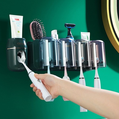 电动牙刷置物架挂墙式卫生间漱口杯免打孔刷牙杯壁挂牙具牙缸套装