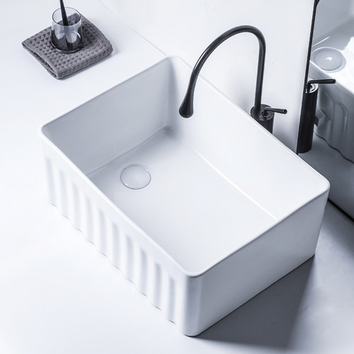 莫德卡恩 加深台上盆陶瓷竖纹洗手盆侧下水家用单盆卫生间洗脸盆