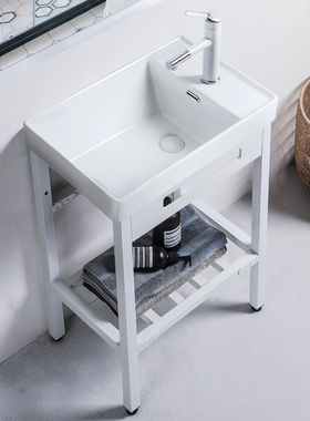 免打孔左右龙头孔加深洗手盆家用卫生间洗脸盆免钉可不靠墙竖着用