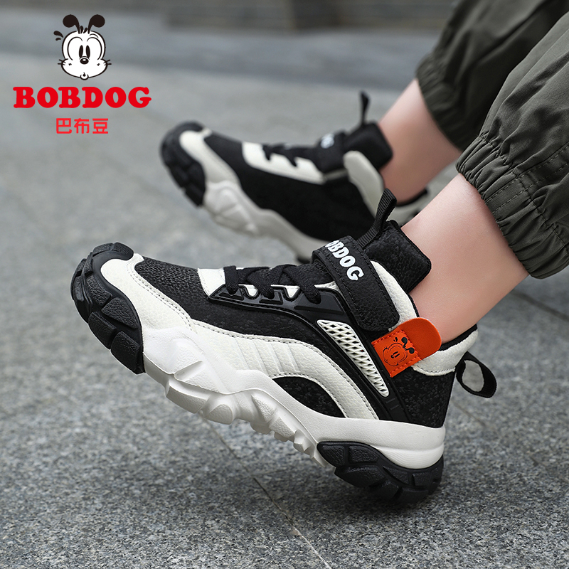 巴布豆男童运动鞋2024新款防水儿童鞋秋冬款中大童皮面防滑跑步鞋