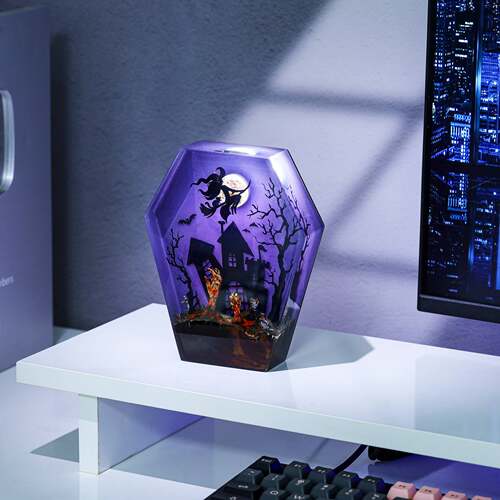 万圣节夜灯环氧树脂灯女巫和扫帚