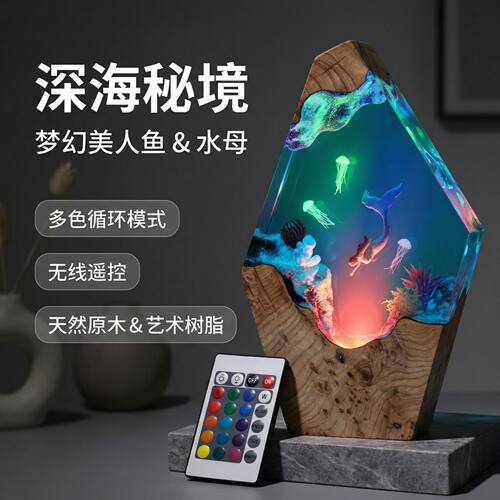 新款亚马逊爆款遥控树脂灯实木海