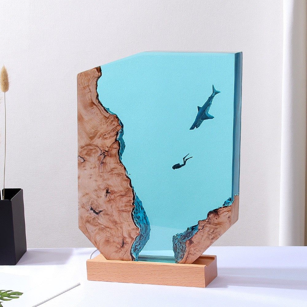 家居饰品卧室柔光办公室桌面创意海洋艺术摆件礼物实木树脂小夜灯,家居饰品,桌面摆件,淘宝优惠券,粉丝福利购,淘宝优惠卷