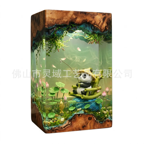 国风躺椅熊猫垂钓微景观工艺品环