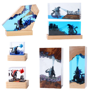 新款 哥斯拉树脂工艺品摆件潮流喷火怪兽小夜灯纪念品礼物男孩 经典