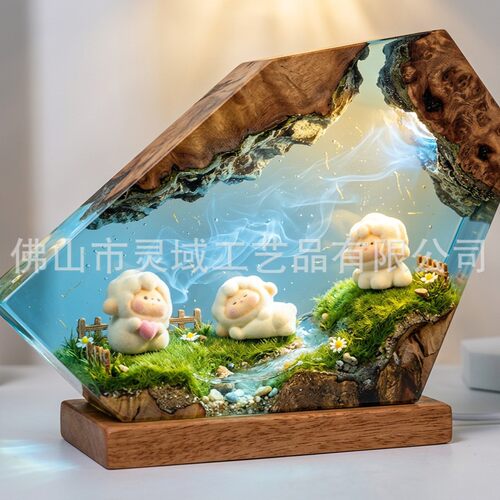 创意热销萌趣小绵羊温馨树脂灯脂