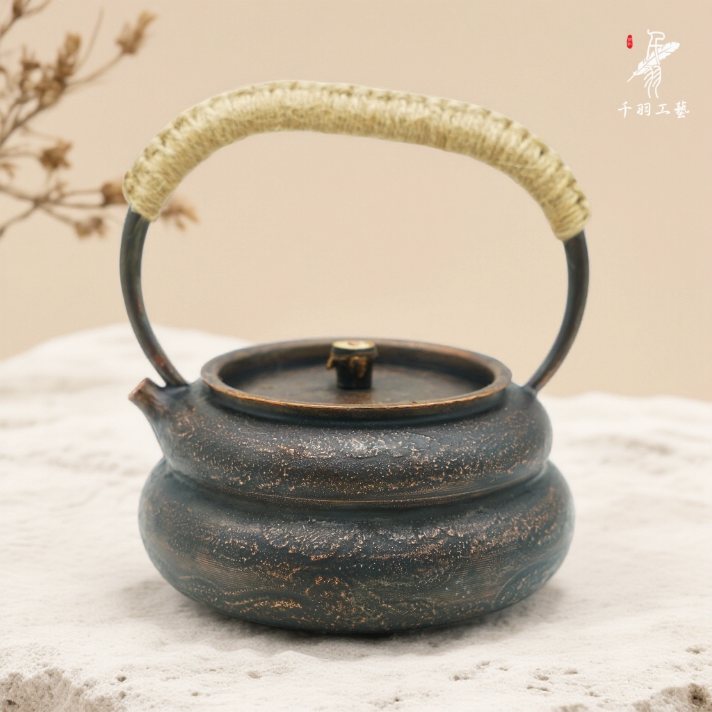 【千羽铜壶】700ML葫芦提梁壶烧水壶煮茶壶手工锤纹加厚茶具
