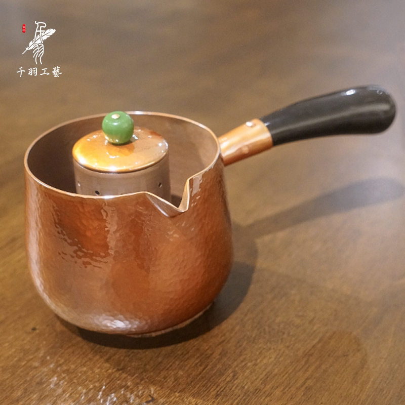 纯紫铜纯手工加厚中式侧把煮茶壶