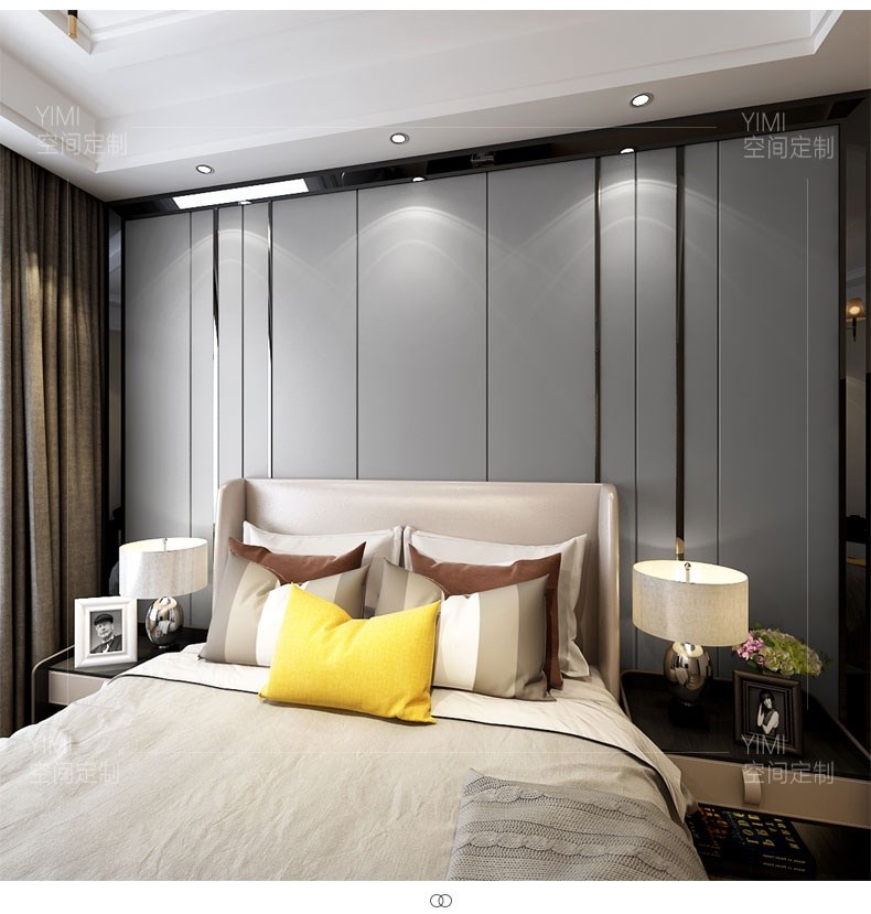 电视背景墙硬包轻室风现代简约客厅沙床主l卧奢发头金属条装饰软l