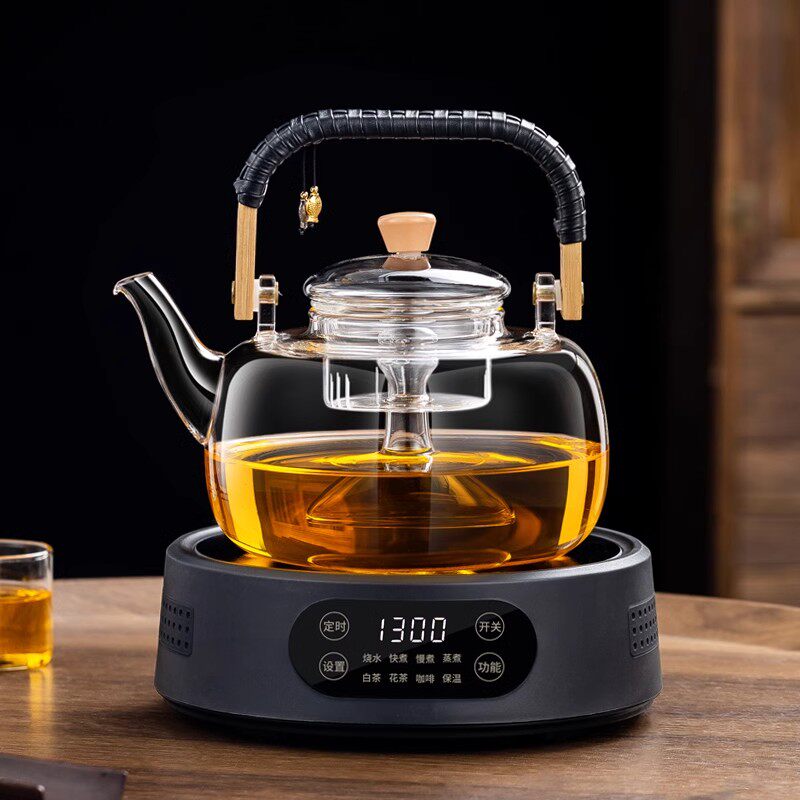 2025年新款黑晶炉煮茶壶泡茶家用蒸茶壶玻璃烧水壶煮茶炉茶具套组