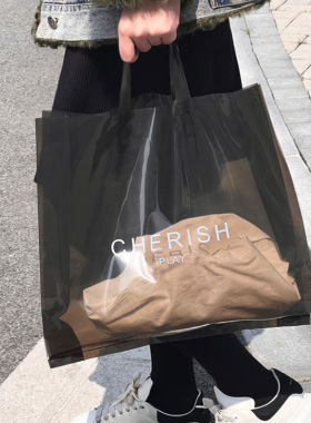 黑色服装店女装装衣服包装袋子透明高档手提塑料高级感购物袋定制