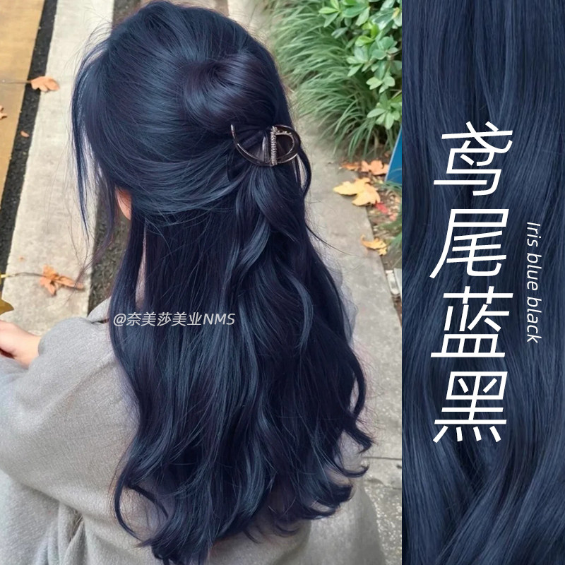 鸢尾蓝黑色染发剂2026流行显白色植物纯染发膏自然黑茶自己在家染