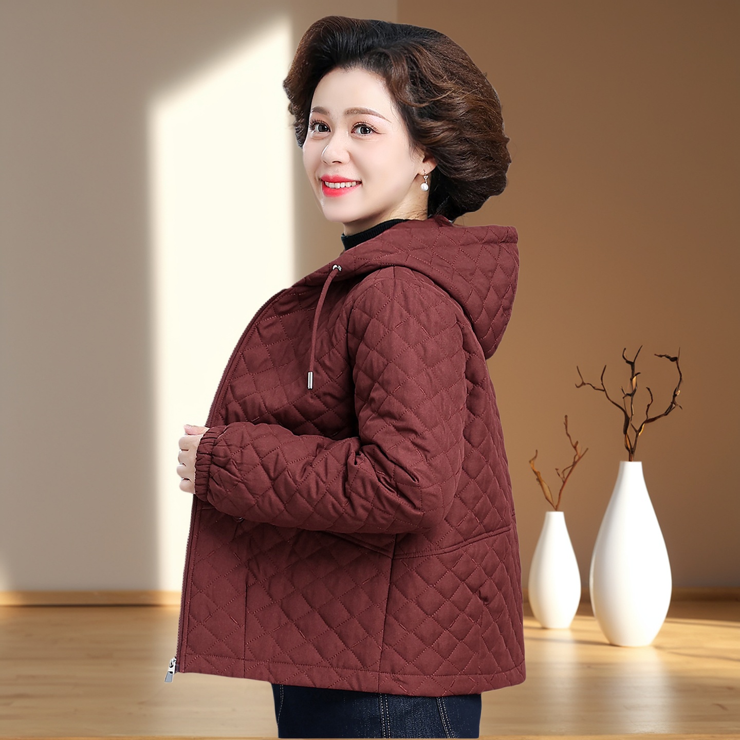 罗蒙品牌夹棉外套2025新款妈妈秋冬洋气棉服中老年妇女秋装棉衣W