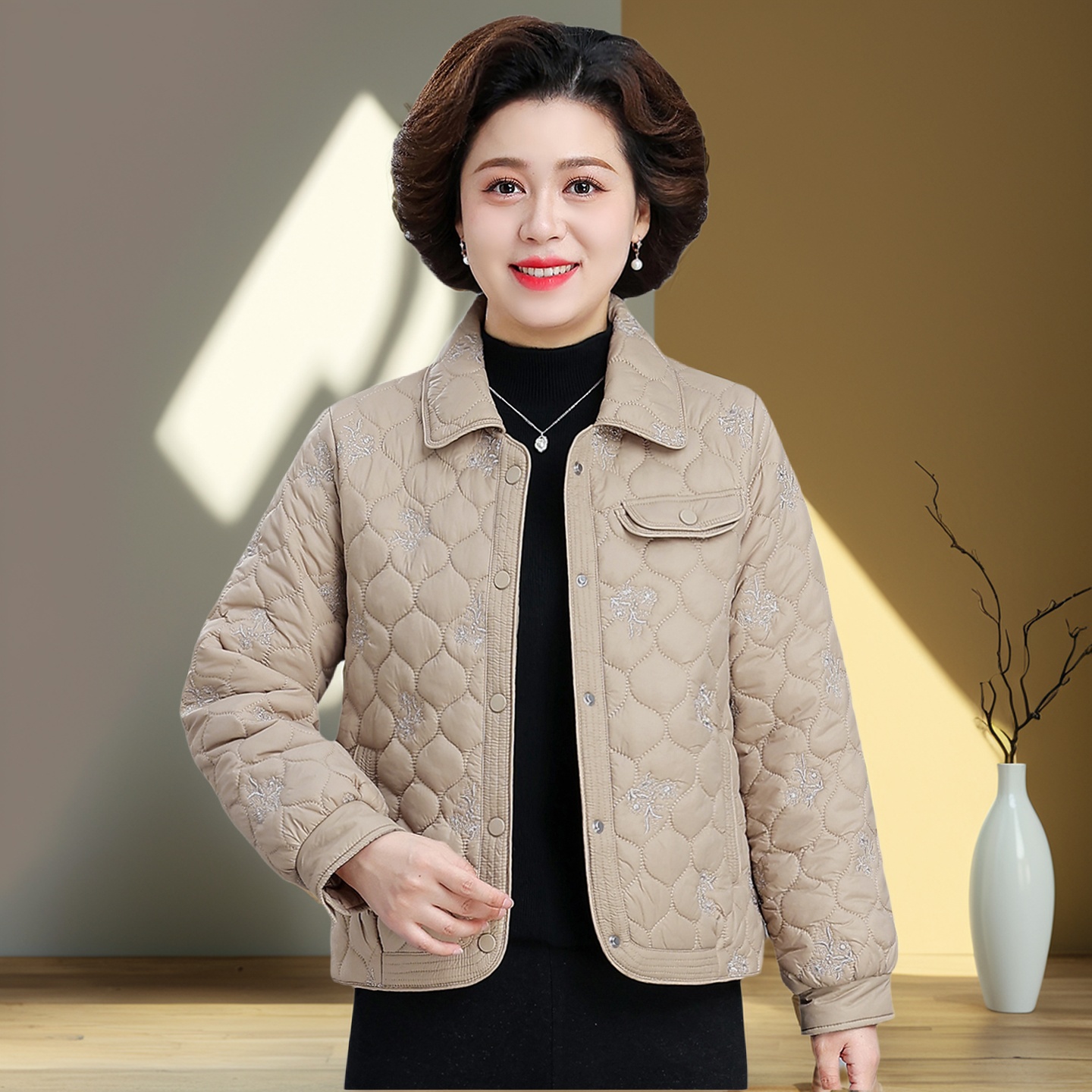 罗蒙时尚妈妈秋装夹棉外套上衣女2025新款中老年秋冬棉衣小棉袄女