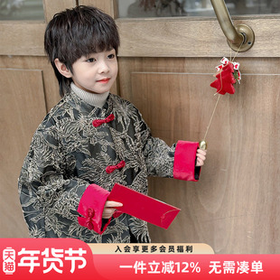 男童拜年服2025新款秋冬儿童男孩冬装唐装中式外套国风汉服过年服