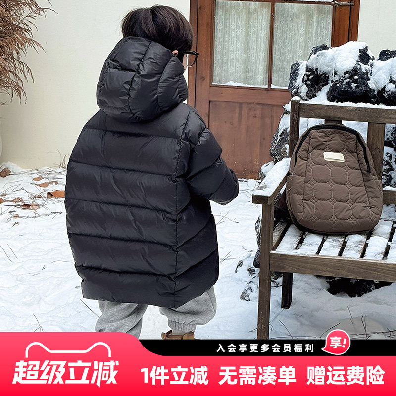 男童冬装中长款羽绒服2025新款儿童冬季加厚连帽外套男孩洋气衣服