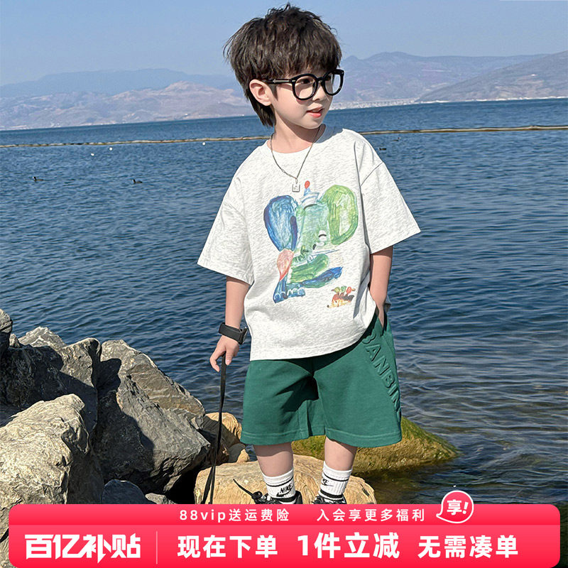 男童短袖T恤纯棉2026夏装新款儿童中大童男孩夏季印花半袖上衣潮